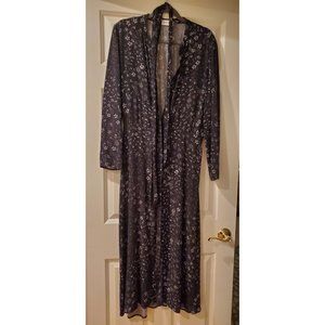 Black, Gray and White Buttoned Maxi Dress with Belt - Large